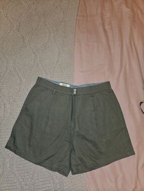 Jachs Olive Green High-Rise Pleated Bermuda Shorts